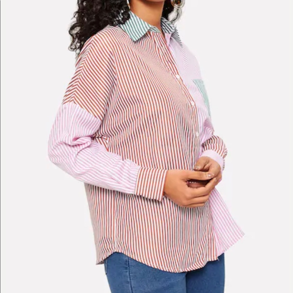 Preppy Stripe Color-block Button Up Shirt - Picture 3 of 4